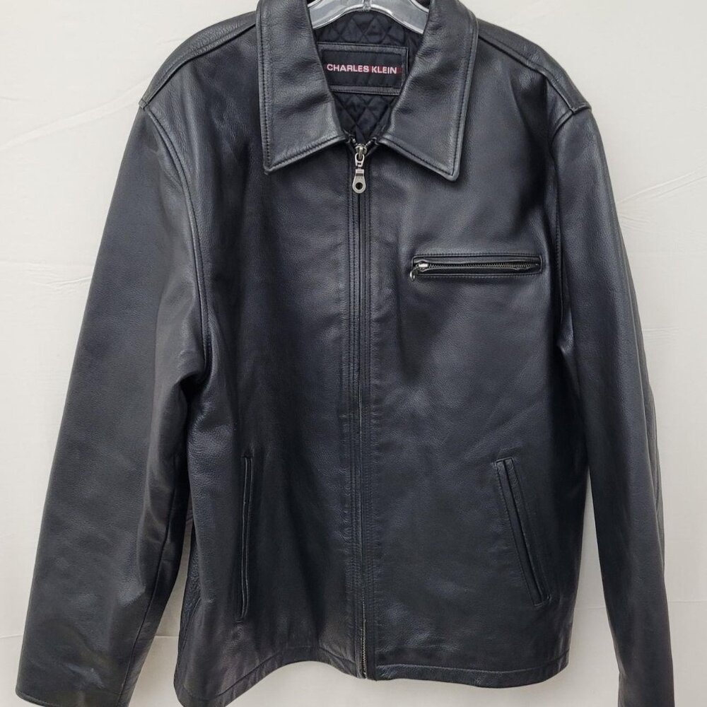 Mens Charles Klein Leather Biker Jacket Size Large LG
